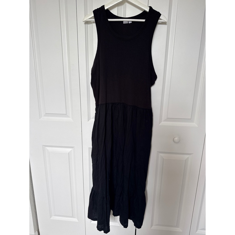 Gap Womens XXL Black Ribbed Tank Top Mixed Media Tiered Midi Dress Sleeveless